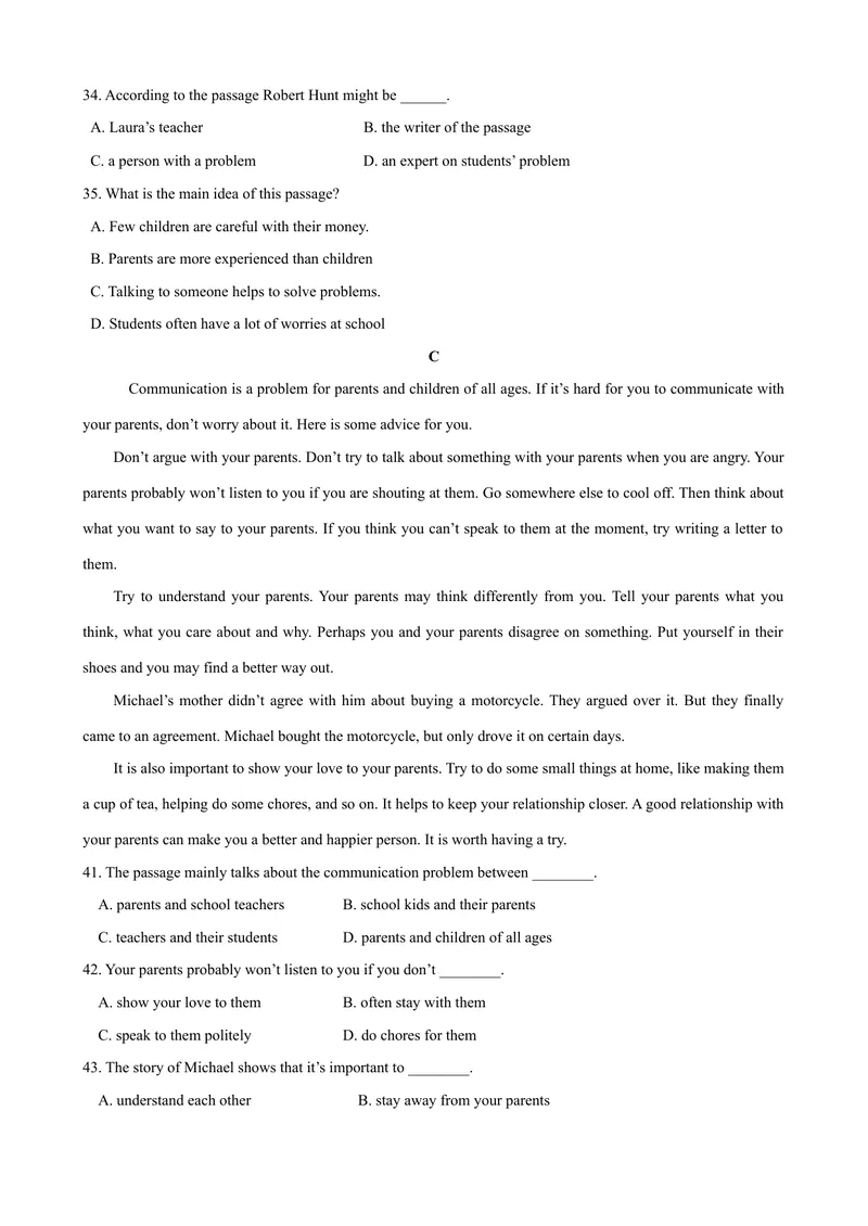 《Unit4单元测试（学生版）_初中英语789_最新人教版英语八年级下册_旧版（有参考价值）_版本二_八年级英语下册（人教版）_大单元教学课件+教学设计-U44_Unit4Whydon'tyoutalktoyourparents》第5页预览