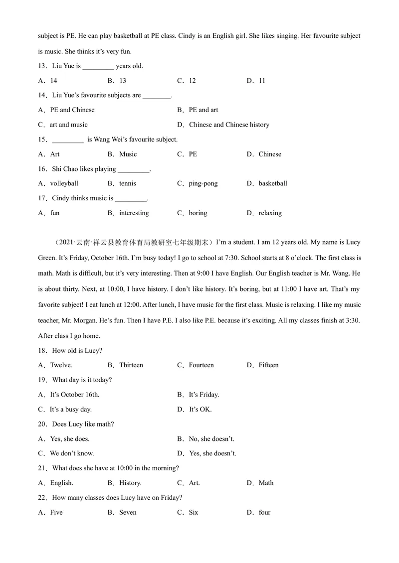 《Unit9单元话题阅读理解专项练习-七年级英语上册单元重难点易错题精练（人教版）_初中英语789_最新人教版英语七年级上册_英语7上最新改版_04.英语7上-试题_专题训练》第3页预览
