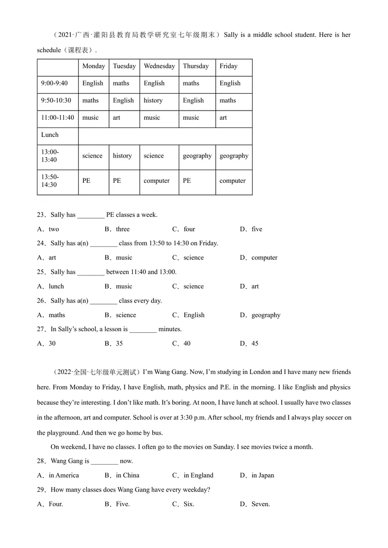 《Unit9单元话题阅读理解专项练习-七年级英语上册单元重难点易错题精练（人教版）_初中英语789_最新人教版英语七年级上册_英语7上最新改版_04.英语7上-试题_专题训练》第4页预览