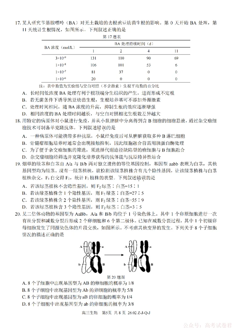 《生物卷-2602浙南七彩精诚金兰_12.2026年4月全国各地高考模拟卷_2026届浙江省高三2月返校联考（七彩浙南精诚金兰）》第5页预览