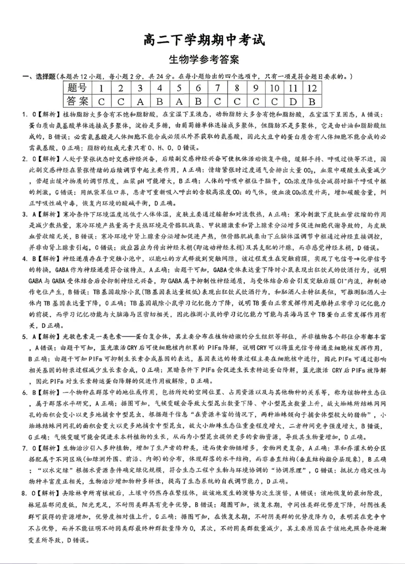 《生物答案-湖南师范大学附属中学2025-2026学年高二下学期5月期中考试_2024-2027高二(7-7月题库)_2026年05月高二试卷_260519湖南师范大学附属中学2025-2026学年高二下学期5月期中考试(全)》第1页预览
