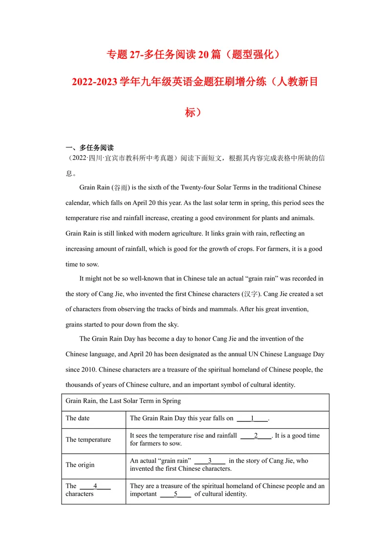 《专题27-多任务阅读20篇-2023年狂刷增分练（解析版）_初中英语789_26秋最新人教版英语九年级上册_26秋人教九上_39、赠送其它资料_旧版资料_4.习题试卷_2人教英语9全一册期末复习（060份）》第1页预览
