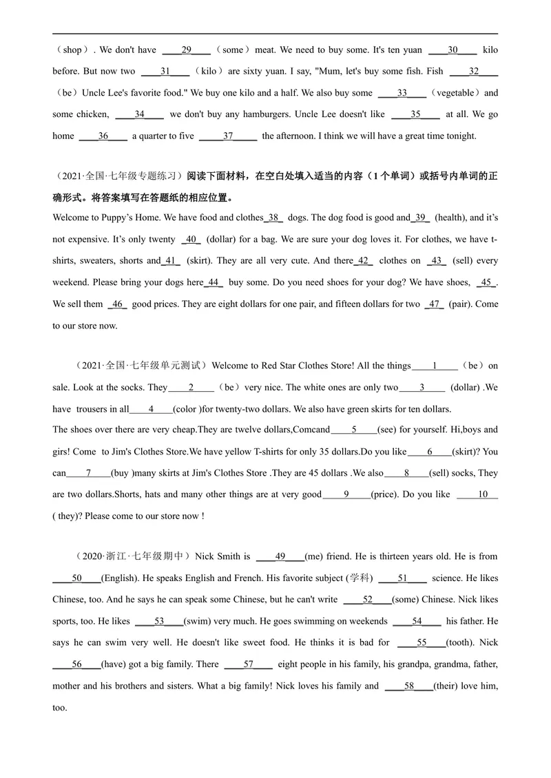 《Unit7单元话题语法填空练习-七年级英语上册单元重难点易错题精练（人教版）_初中英语789_最新人教版英语七年级上册_英语7上最新改版_04.英语7上-试题_专题训练》第2页预览