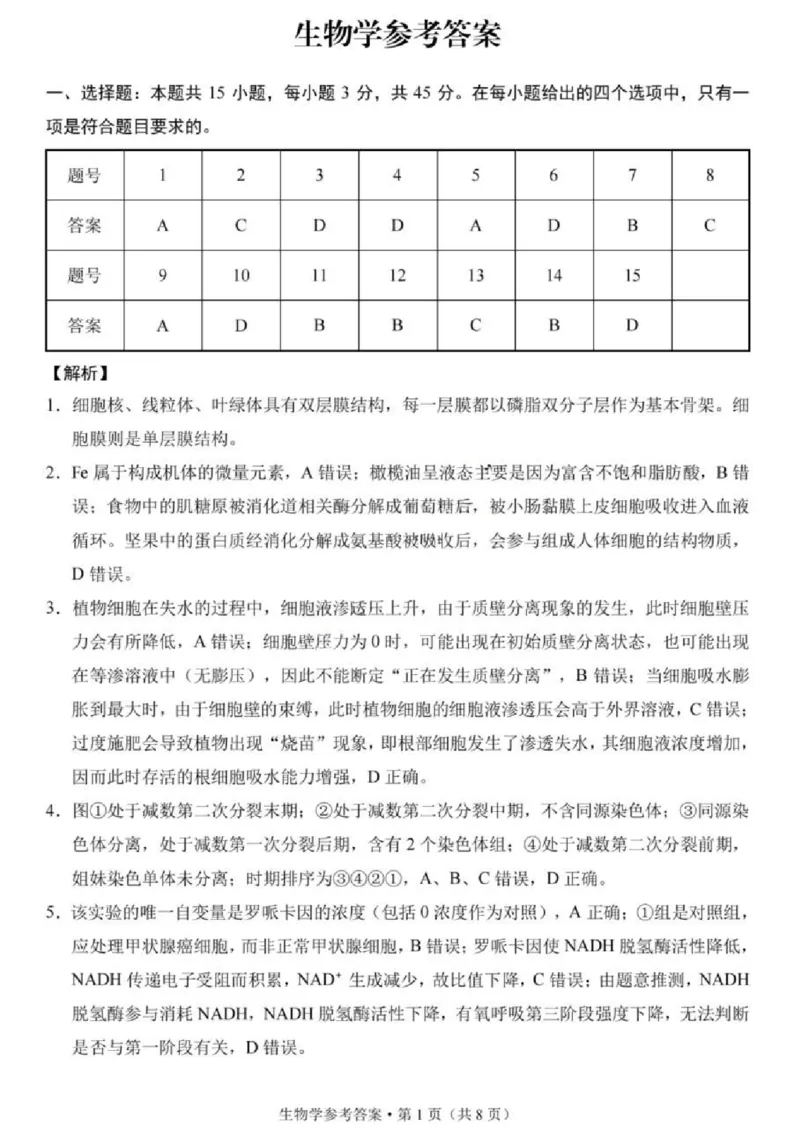《生物试题卷答案_2024-2027高三（6-6月题库）_2026年05月高三试卷_260527重庆市重庆第八中学校高2026届高三年级5月全真模拟(八)（全科）》第1页预览