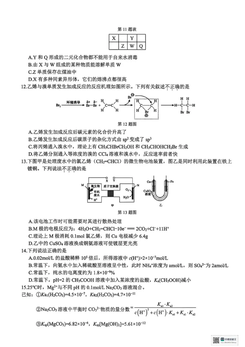 《浙江精诚联盟2026届高三下学期第二次模拟练习化学试题_2024-2027高三（6-6月题库）_2026年05月高三试卷_260516浙江精诚联盟2026届高三下学期第二次模拟练习（全科）》第3页预览