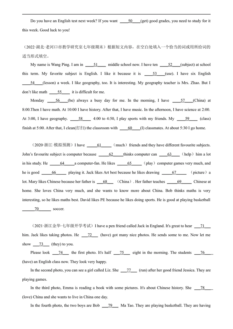 《Unit9单元话题语法填空练习-七年级英语上册单元重难点易错题精练（人教版）_初中英语789_最新人教版英语七年级上册_英语7上最新改版_04.英语7上-试题_专题训练》第3页预览