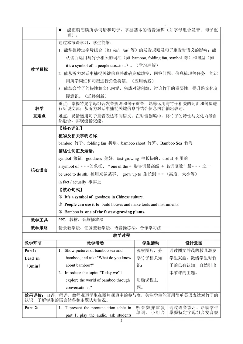 《Unit4课时2SectionA（Pronunciation&2a-2e）（教学设计）英语人教版2024八年级上册_初中英语789_最新人教版英语八年级上册_新版_初中英语8上新更新第二套可选择_2教案_U4》第2页预览