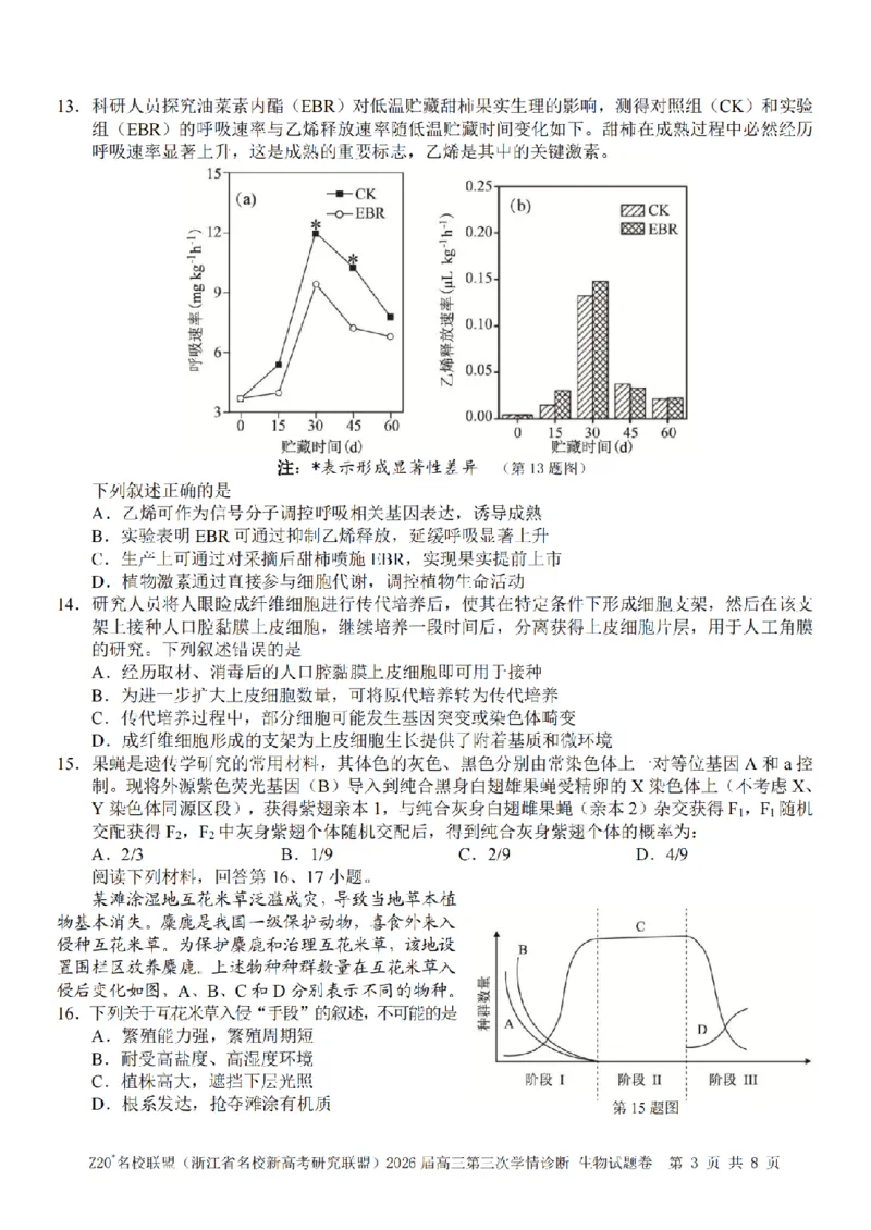 《生物卷-2605Z20联盟_2024-2027高三（6-6月题库）_2026年05月高三试卷_260517浙江省Z20联盟2026届高三年级第三次学情诊断（全科）》第3页预览