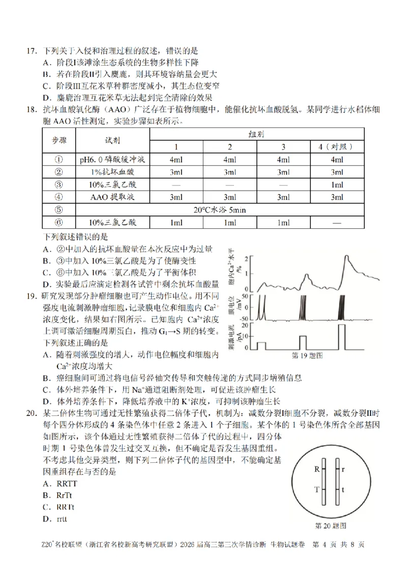 《生物卷-2605Z20联盟_2024-2027高三（6-6月题库）_2026年05月高三试卷_260517浙江省Z20联盟2026届高三年级第三次学情诊断（全科）》第4页预览