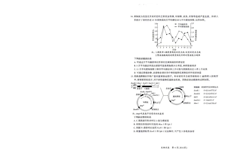 《生物试题卷-福建省厦门市2026届高中毕业班5月适应性练习_2024-2027高三(6-6月题库)_2026年05月高三试卷_260512福建省厦门市2026届高中毕业班5月适应性练习(全科)》第4页预览