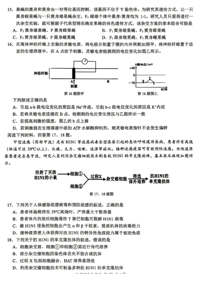 《生物试卷-2026届浙江省精诚联盟高三二模_2024-2027高三（6-6月题库）_2026年05月高三试卷_260516浙江精诚联盟2026届高三下学期第二次模拟练习（全科）》第4页预览