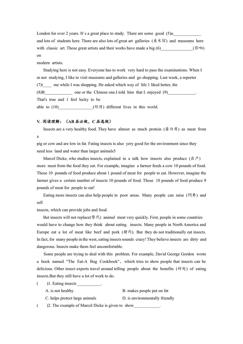 《Unit4单元分层练习设计_初中英语789_旧版人教版英语九年级全册_旧版可参考_06.英语9全一册-试题_课时练习_分层练习》第4页预览
