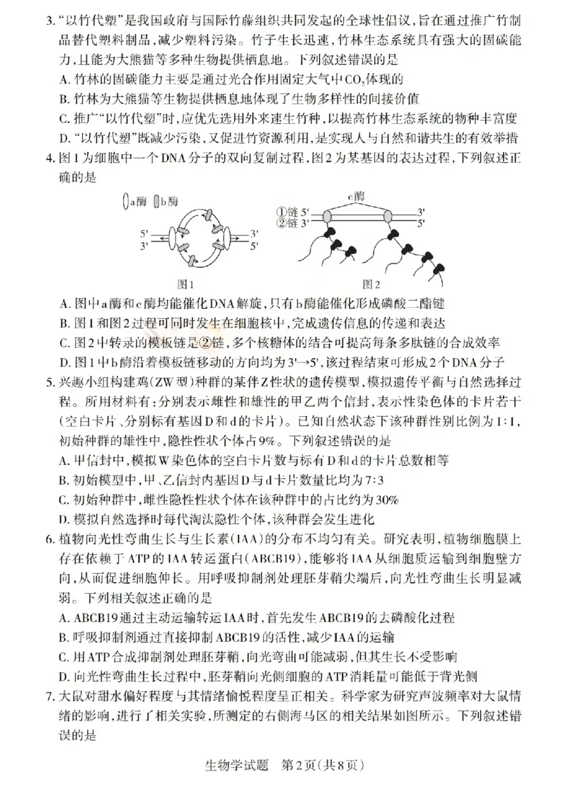 《生物试题-山西省2026届高三年级第二次模拟考试_2024-2027高三（6-6月题库）_2026年05月高三试卷_260508山西省2026届高三年级第二次模拟考试》第2页预览