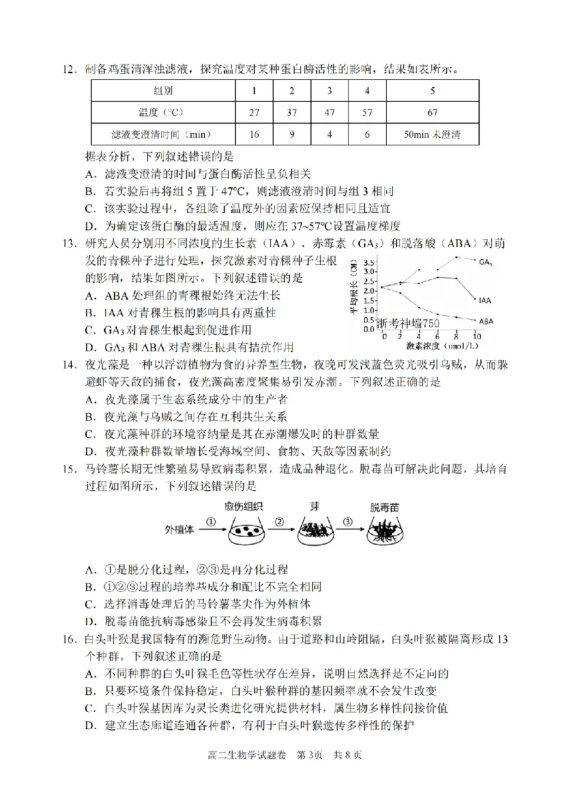 《生物卷-2606丽水高二期末_2024-2027高二（7-7月题库）_2026年06月高二试卷_260627浙江省丽水市2025-2026学年高二下学期6月期末教学质量监控（全）》第3页预览