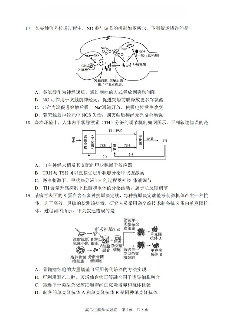 《生物卷-2606丽水高二期末_2024-2027高二（7-7月题库）_2026年06月高二试卷_260627浙江省丽水市2025-2026学年高二下学期6月期末教学质量监控（全）》第4页预览