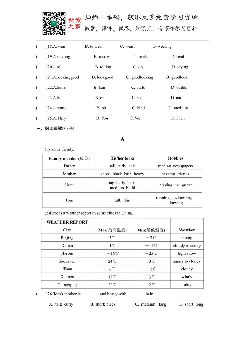 《人教版英语七年级下册Unit9单元测试_初中英语789_最新人教版英语七年级下册_七下英语旧版_人教版英语七年级下册教学资料（优翼）_单元试卷_unit9》第3页预览