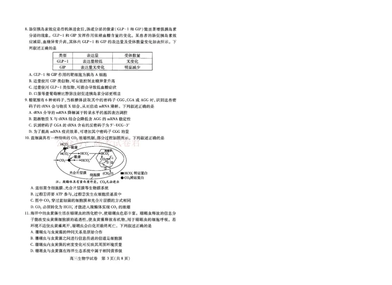 《湖北省武汉市2025届高中毕业生四月调研考试生物_12.2026年4月全国各地高考模拟卷_2026年4月_2025届湖北省武汉市高三四月调研考试全科_06生物_2025届湖北省武汉市高三四月调研考试》第3页预览