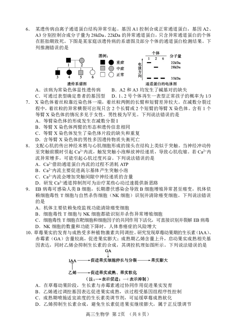 《生物学仿真试题_2024-2027高三（6-6月题库）_2026年05月高三试卷_2605272026届山东省淄博市高三仿真考试（淄博三模）（全科）》第2页预览