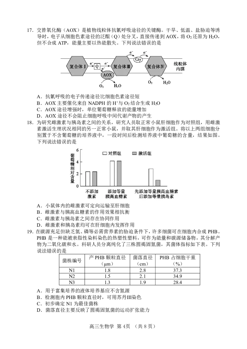 《生物学仿真试题_2024-2027高三（6-6月题库）_2026年05月高三试卷_2605272026届山东省淄博市高三仿真考试（淄博三模）（全科）》第4页预览