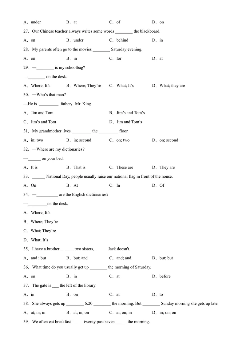 《Unit4重点语法grammar介词on，in，under和where引导的特殊疑问句-七年级英语上册单元重难点易错题精练（人教版）_初中英语789_最新人教版英语七年级上册_英语7上最新改版_专题训练》第3页预览