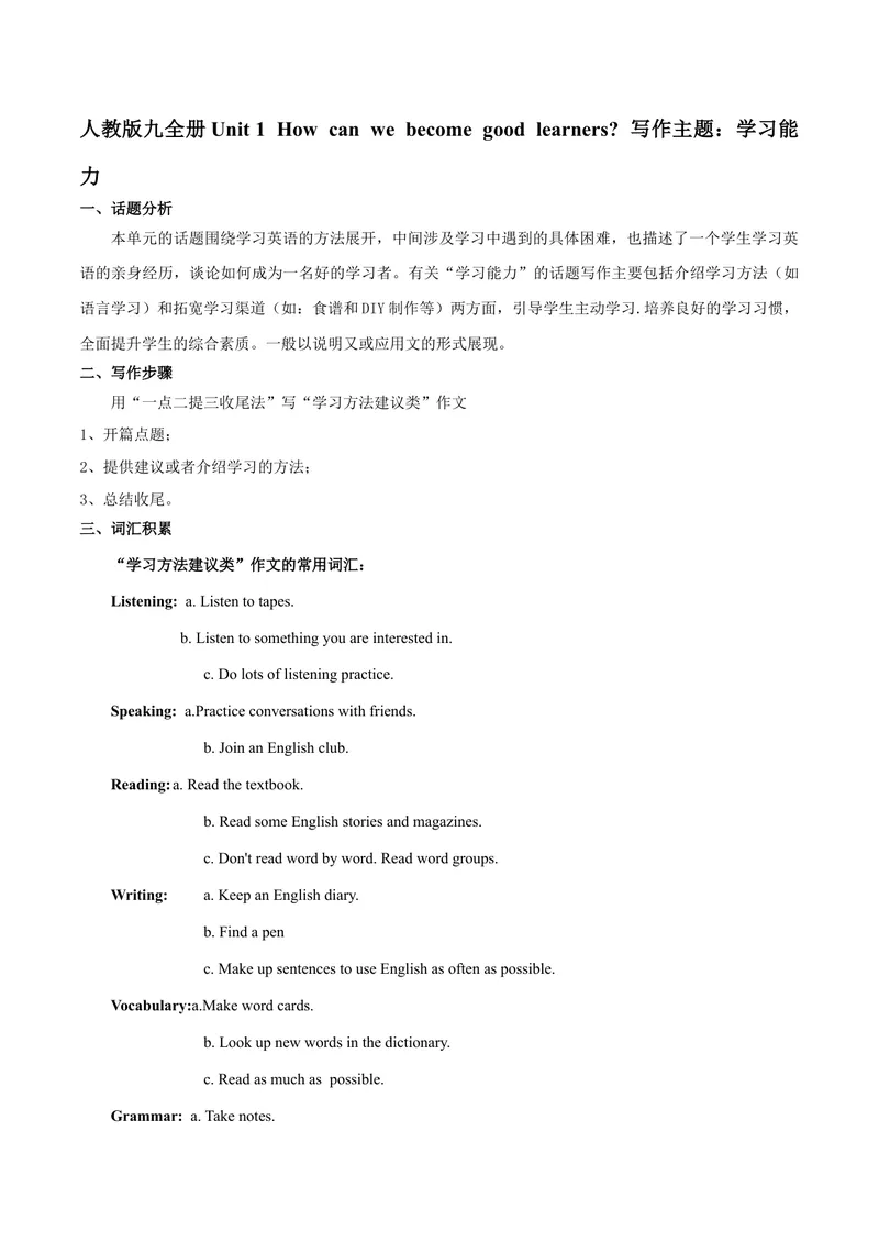 《专题01九全Unit1写作主题：学习能力—2021-2022学年九年级英语单元话题写作（人教版）_初中英语789_26秋最新人教版英语九年级上册_26秋人教九上_39、赠送其它资料_旧版资料_4.习题试卷》第1页预览