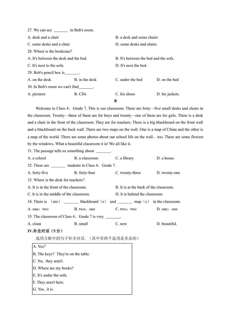 《Unit4（B卷·提升能力）（原卷版）-单元测试七年级英语上册分层训练AB卷（人教版）_初中英语789_最新人教版英语七年级上册_英语7上最新改版_04.英语7上-试题_单元测试卷_单元AB卷》第3页预览