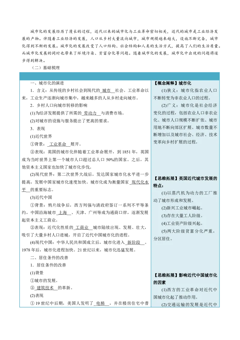 《第11课近代以来的城市化进程-选择性必修2：经济与社会生活）_新版高中_高中历史新版_高中历史选择性必修2（统编版）_同步讲义-P5_2024版》第2页预览
