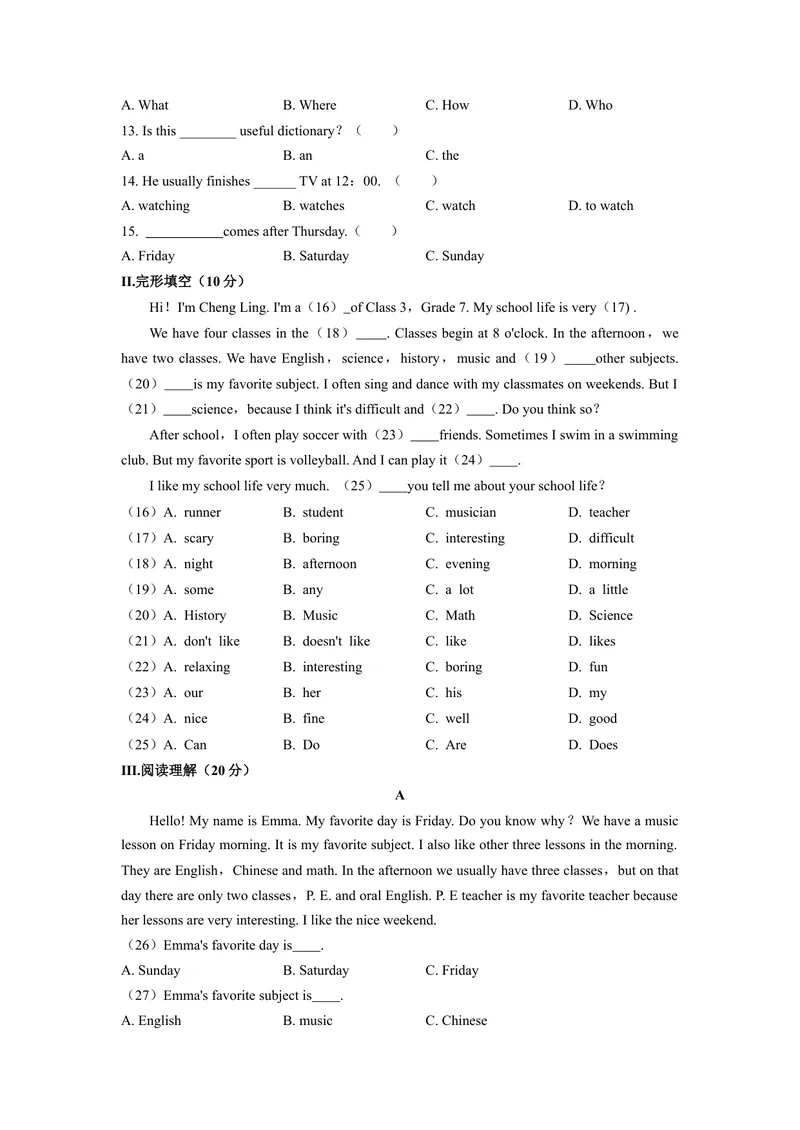 《Unit9（A卷·夯实基础）（原卷版）-单元测试七年级英语上册分层训练AB卷（人教版）_初中英语789_最新人教版英语七年级上册_英语7上最新改版_04.英语7上-试题_单元测试卷_单元AB卷》第2页预览