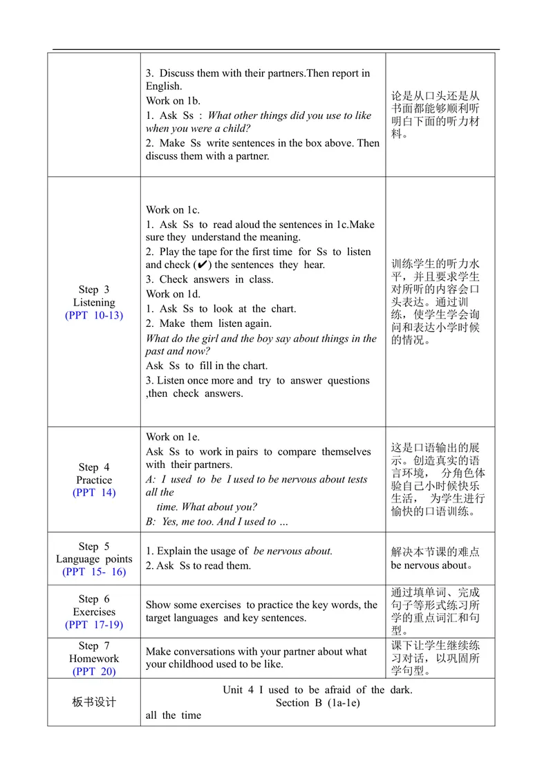 《Unit4SectionB1a-1e_初中英语789_旧版人教版英语九年级全册_旧版可参考_02.英语9全一册-表格式全英教案+PPT课件+朗读第2套_全英教案_Unit4（教案）_Unit4SectionB1a-1e》第2页预览