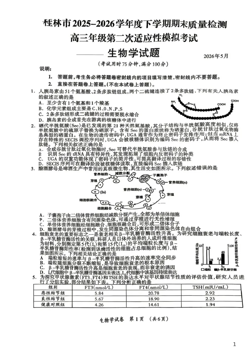 《桂林市2025-2026学年度下学期期末质量检测生物_2024-2027高三（6-6月题库）_2026年05月高三试卷_260513广西省桂林市2025-2026学年度下学期期末质量检测（全科）》第1页预览