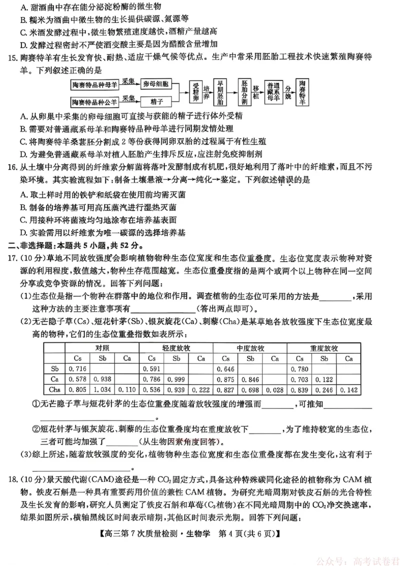 《生物2026山西九师联盟高三第7次质量检测3.5-6_12.2026年4月全国各地高考模拟卷_2026届九师联盟高三3月第7次质量检测》第4页预览