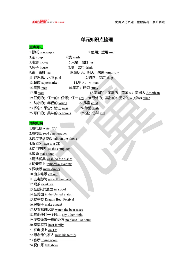 《Unit6复习课件教师版_初中英语789_最新人教版英语七年级下册_七下英语旧版_人教版英语七年级下册教学资料（优翼）_人教版英语七年级下册(RJ)--7.单元复习课件_七下unit6》第1页预览