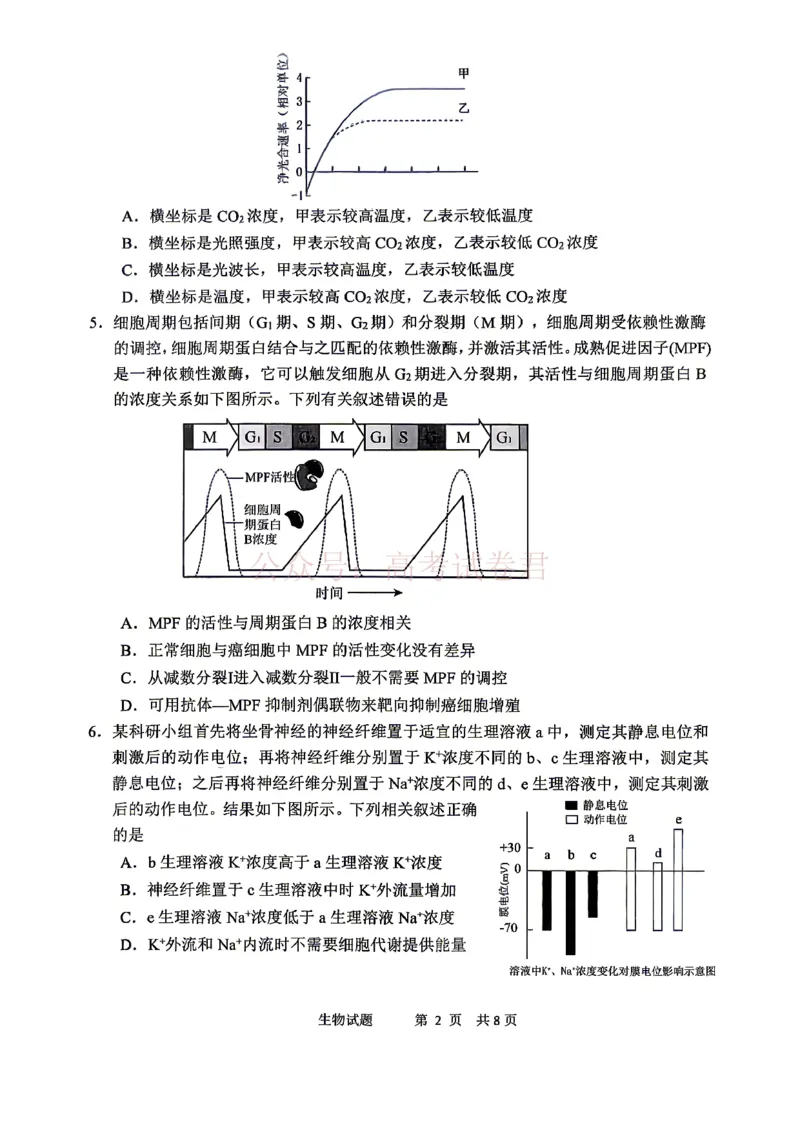 《眉山市2026届高三第二次模拟测试生物_副本_12.2026年4月全国各地高考模拟卷_2026年4月_眉山二模2026年四川省眉山市高三第二次模拟测试全科》第2页预览