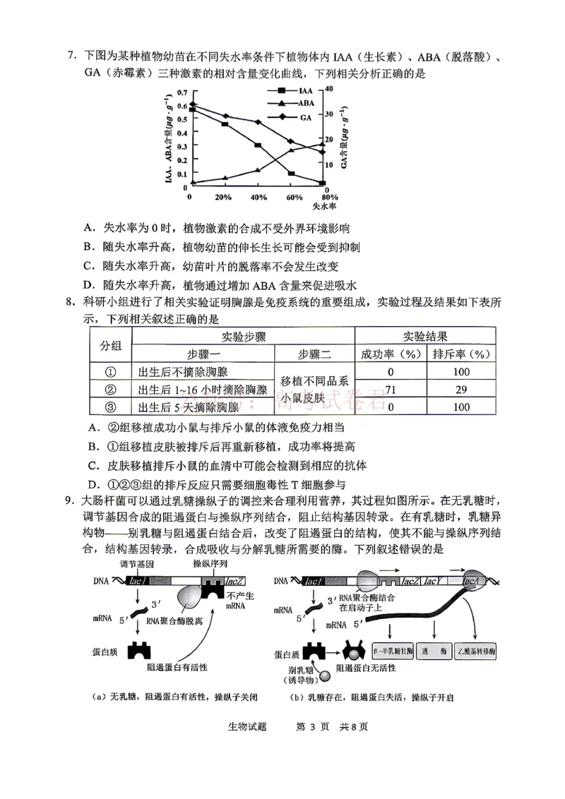 《眉山市2026届高三第二次模拟测试生物_副本_12.2026年4月全国各地高考模拟卷_2026年4月_眉山二模2026年四川省眉山市高三第二次模拟测试全科》第3页预览