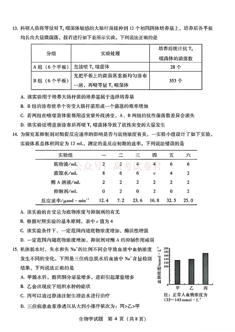 《生物试题卷--广西壮族自治区柳州市2026届高三年级高考适应性考试_12.2026年4月全国各地高考模拟卷_2026年4月_广西柳州高三适应考4月2026年广西柳州市高三适应性考试全科》第4页预览