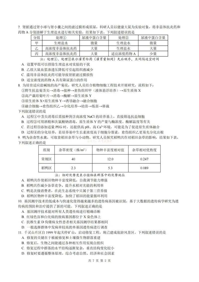《杭州二中2025学年第二学期高三年级开学考生物-_副本_12.2026年4月全国各地高考模拟卷_2026届浙江省杭州二中高三三月月考全科_06生物_浙江省杭州二中高三三月月考》第2页预览
