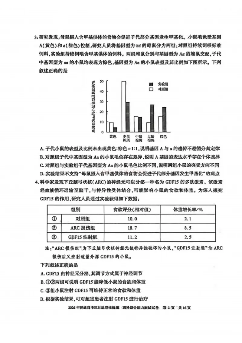 《理科综合-2026年新疆普通高考三月适应性检测试卷（含答案）_12.2026年4月全国各地高考模拟卷_2026届新疆高考三月适应性检测_综合·2026届新疆高考三月适应性检测》第2页预览