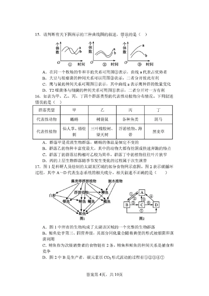 《江苏省盐城市五校联盟2025-2026学年高二下学期期中考试生物试题_2024-2027高二(7-7月题库)_2026年05月高二试卷_260526江苏省盐城市五校联盟2025-2026学年高二下学期4月期中考试》第4页预览