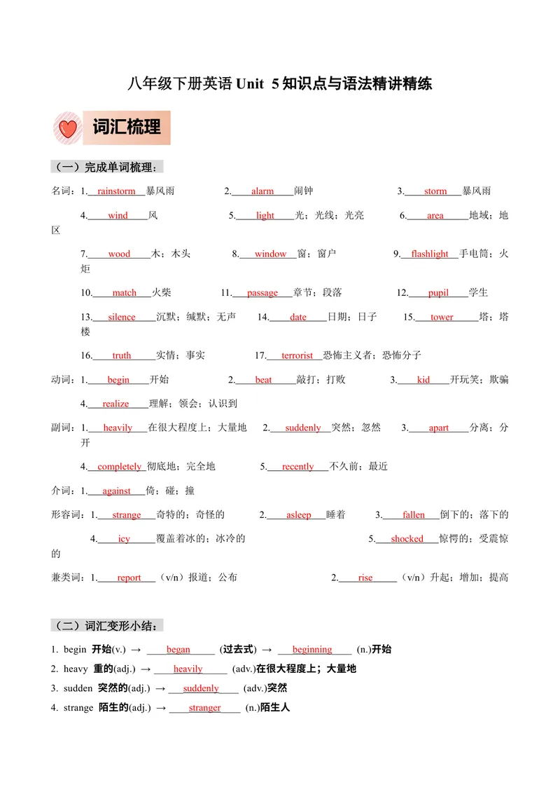 《人教版八年级下册英语Unit5单元知识点讲义（教师版）_初中英语789_最新人教版英语八年级下册_旧版（有参考价值）_版本二_八年级英语下册（人教版）_单元知识点讲义_教师版（含答案）》第1页预览