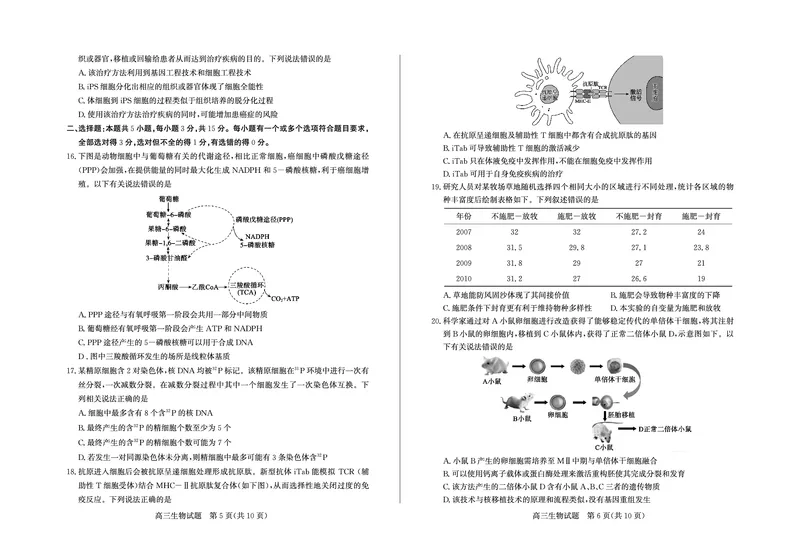 《枣庄市2026届高三模拟考试生物_2024-2027高三（6-6月题库）_2026年05月高三试卷_260512山东省枣庄市2026届高三模拟考试（枣庄三调）（全科）》第3页预览
