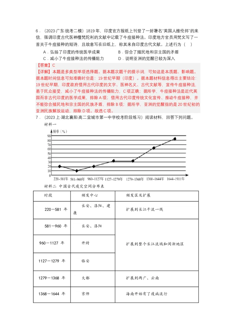 《第14课历史上的疫病与医学成就（分层作业）-（统编版选必2）（解析版）-_新版高中_高中历史新版_高中历史选择性必修2（统编版）_分层作业》第6页预览