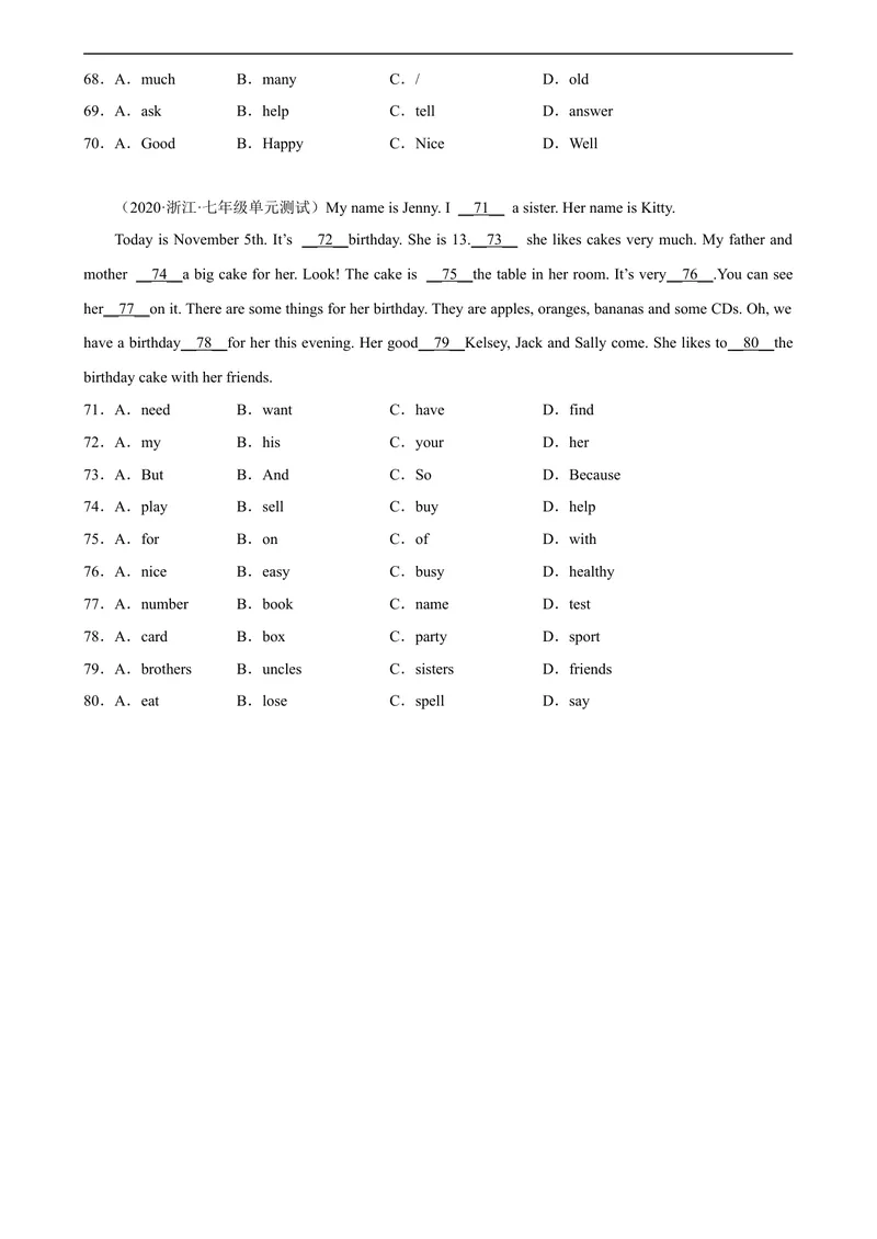 《Unit8单元话题完形填空专项练习-七年级英语上册单元重难点易错题精练（人教版）_初中英语789_最新人教版英语七年级上册_英语7上最新改版_04.英语7上-试题_专题训练》第5页预览
