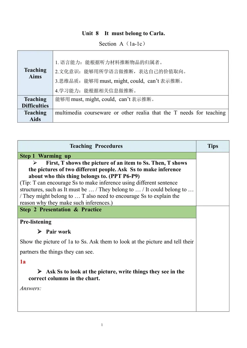 《Unit8SectionA（1a-1c）教案_初中英语789_旧版人教版英语九年级全册_旧版可参考_03.英语9全一册-核心素养教案+PPT课件第3套_9英教案（含核心素养）_Unit8》第1页预览