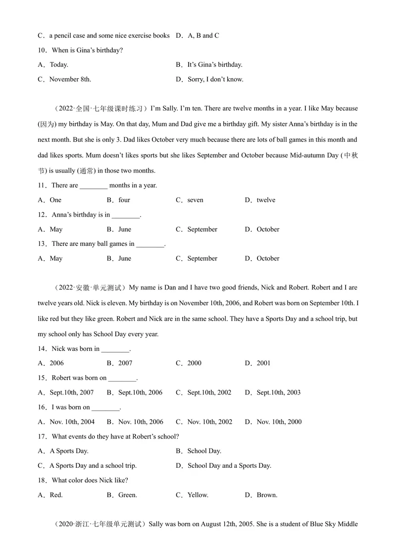 《Unit8单元话题阅读理解专项练习-七年级英语上册单元重难点易错题精练（人教版）_初中英语789_最新人教版英语七年级上册_英语7上最新改版_04.英语7上-试题_专题训练》第2页预览