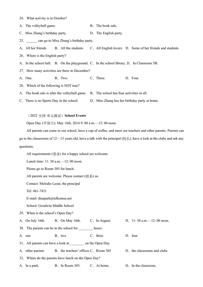 《Unit8单元话题阅读理解专项练习-七年级英语上册单元重难点易错题精练（人教版）_初中英语789_最新人教版英语七年级上册_英语7上最新改版_04.英语7上-试题_专题训练》第4页预览