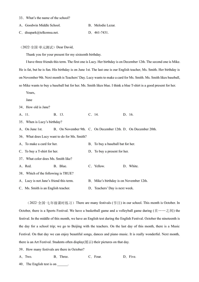 《Unit8单元话题阅读理解专项练习-七年级英语上册单元重难点易错题精练（人教版）_初中英语789_最新人教版英语七年级上册_英语7上最新改版_04.英语7上-试题_专题训练》第5页预览
