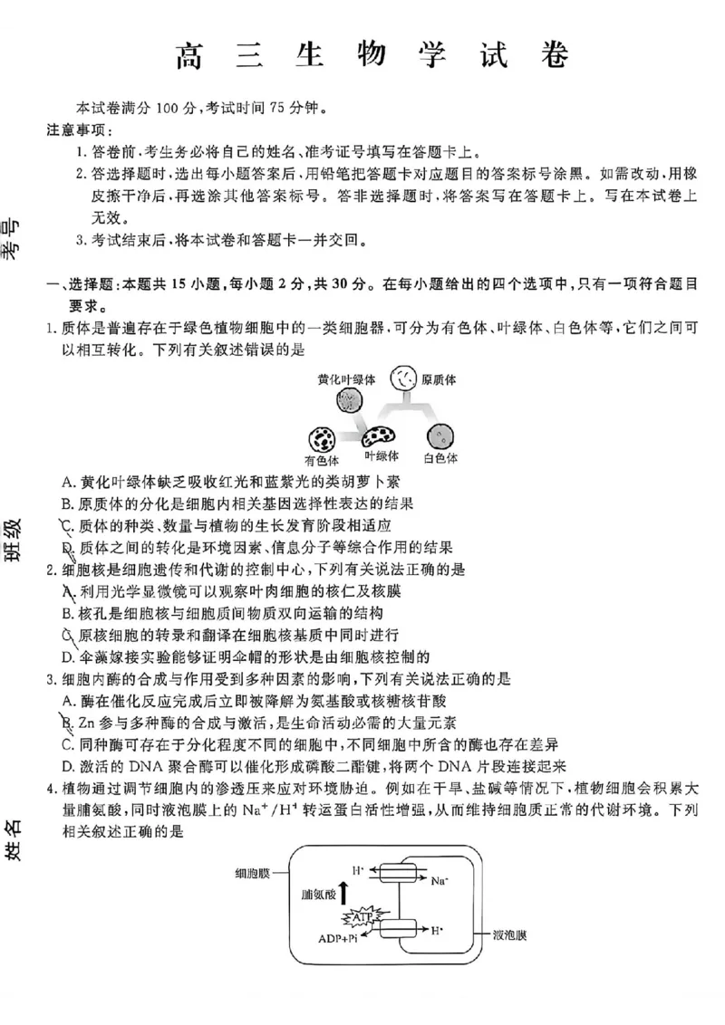 《生物试卷-辽宁省名校联盟2026届高三5月份联合考试_2024-2027高三（6-6月题库）_2026年05月高三试卷_260508辽宁名校联盟2026届高三5月联考》第1页预览