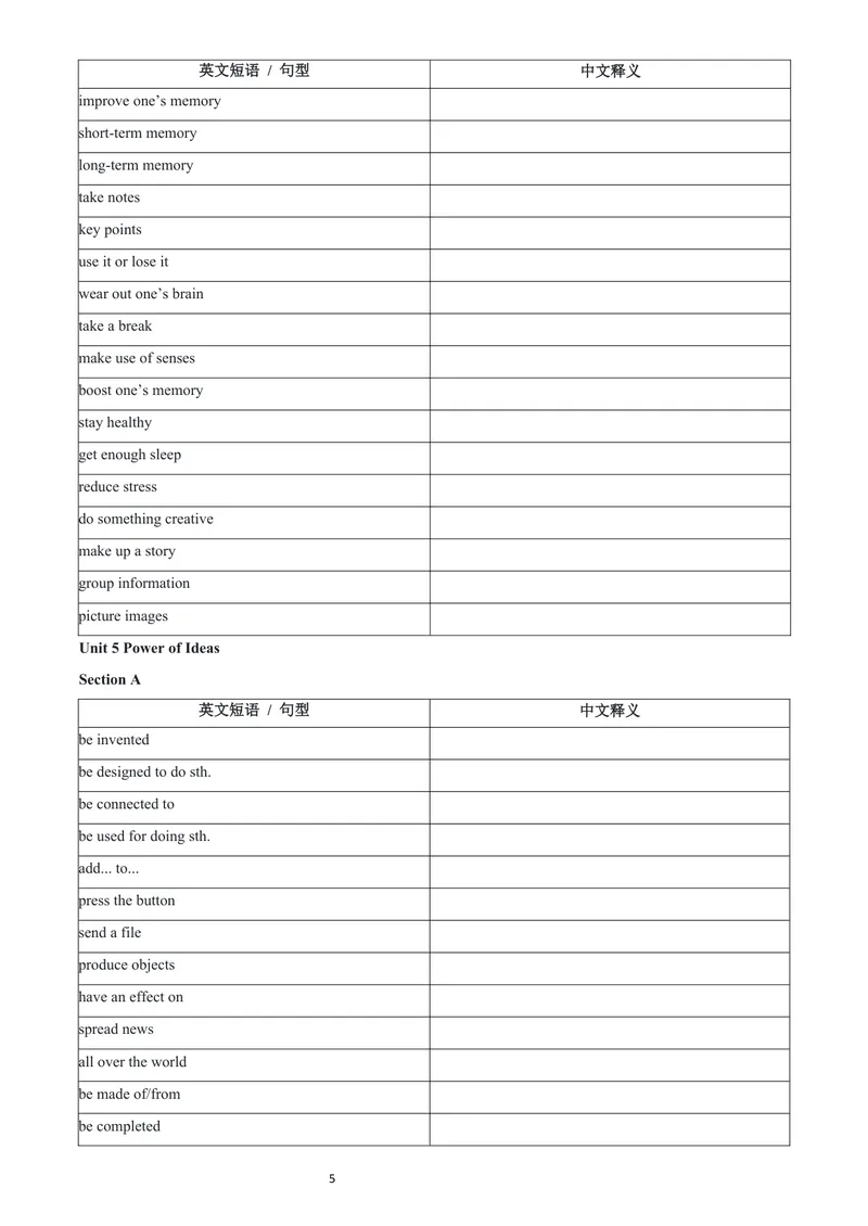 《人教9上常考短语与句型-英翻中版_初中英语789_26秋最新人教版英语九年级上册_26秋人教九上_06、短语句型默写表（中译英+英译中）PDF版+word版》第5页预览