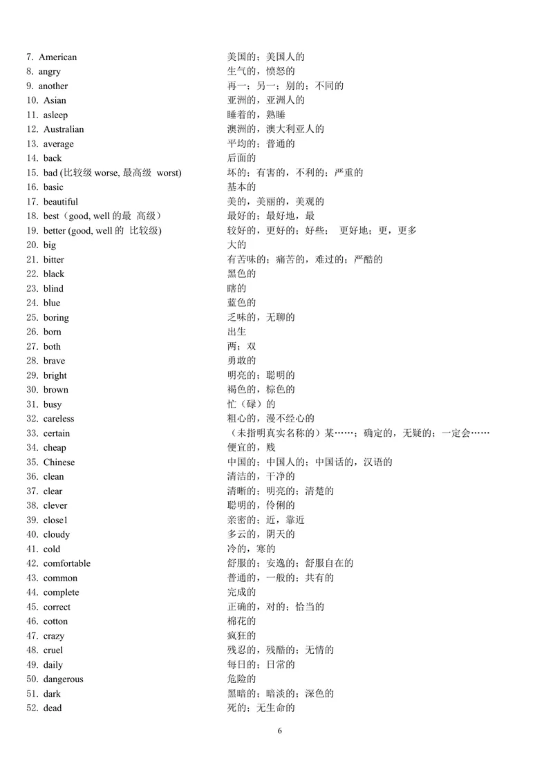 《中考1600按词性分类_初中英语789_26秋最新人教版英语九年级上册_26秋人教九上_39、赠送其它资料_旧版资料_18.中考词汇_中考英语词汇1600》第6页预览