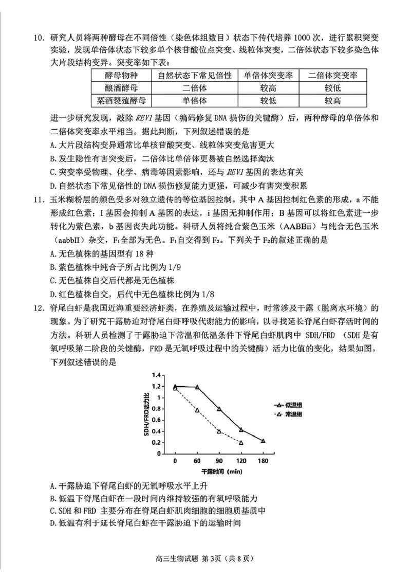 《泉州市2026届高中毕业班适应性练习题库生物_2024-2027高三（6-6月题库）_2026年05月高三试卷_260511福建省泉州市2026届高中毕业班适应性练习题库（全科）》第3页预览